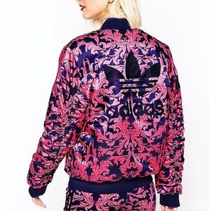 Adidas Baroque Bomber Jacket 🌟 Limited Edition 🩷💙 Pink Satin & Blue 🏷️ NWT!